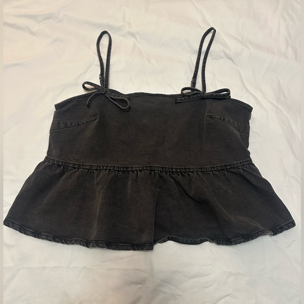 Wild Fable Black Denim Peplum Cami Top NWT | Bow Detail Babydoll